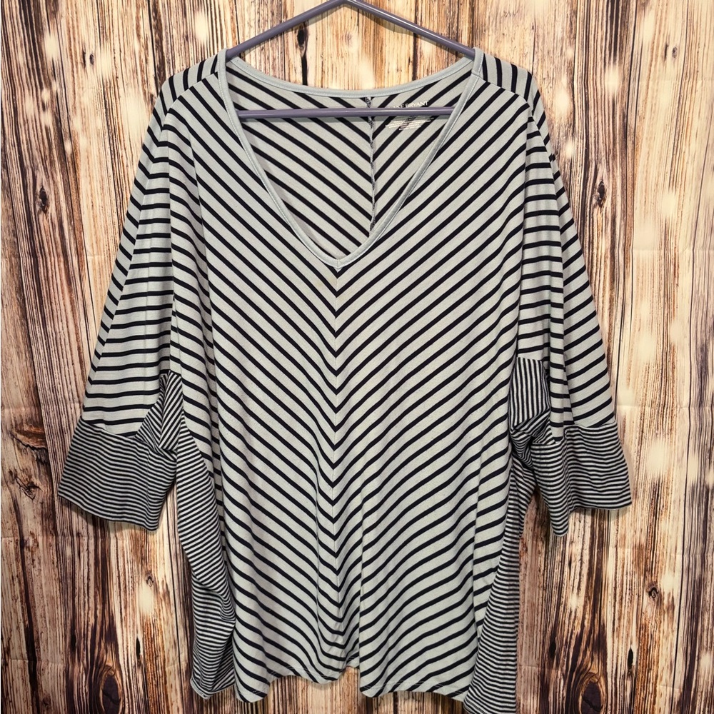Lane Bryant Navy Striped V-Neck Tunic